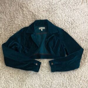 Juniors turquoise velveteen jacket.